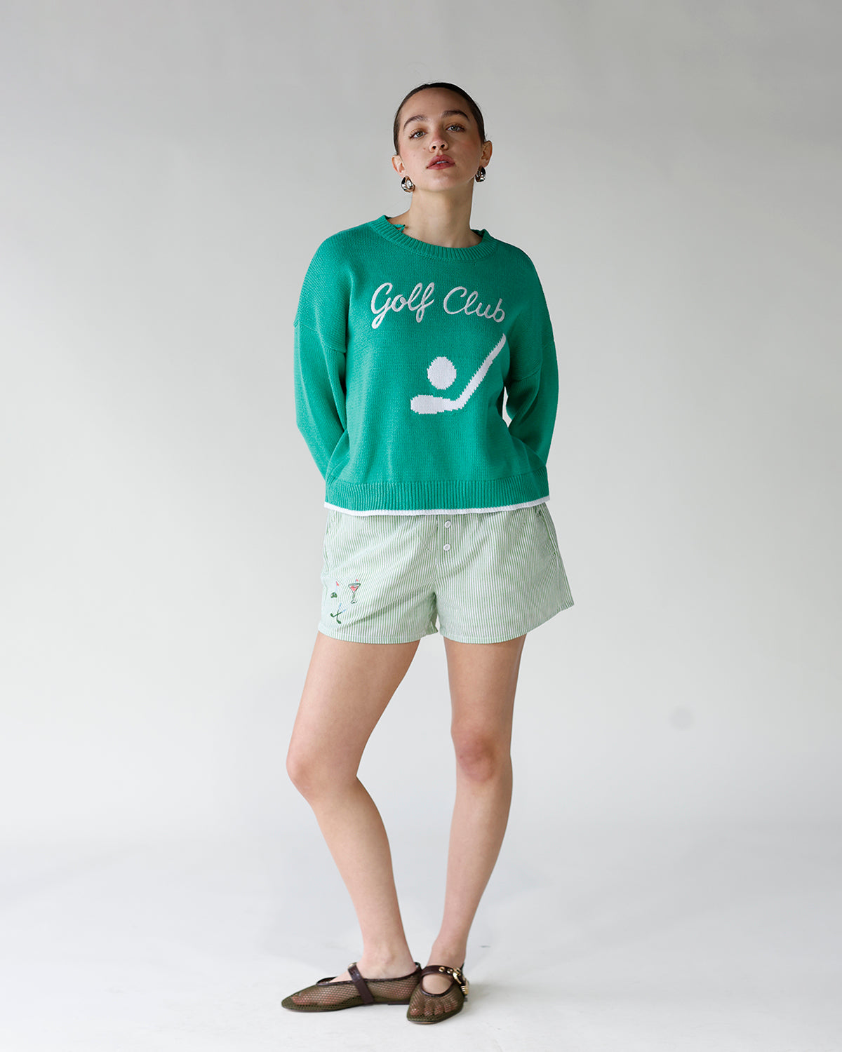 green and white striped embroidered golf emblems boxer shorts women's striped boxer shorts 