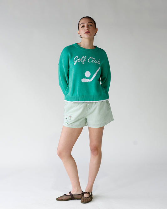 green and white striped embroidered golf emblems boxer shorts women's striped boxer shorts 