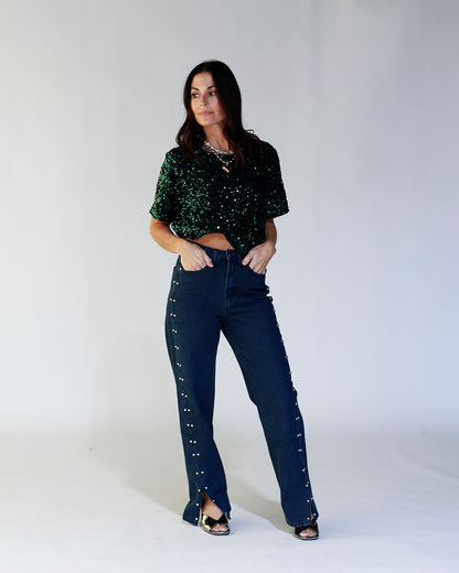 MERRY & BRIGHT SEQUIN SHORT SLEEVE TOP