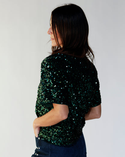MERRY & BRIGHT SEQUIN SHORT SLEEVE TOP