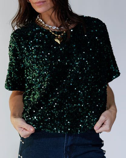 MERRY & BRIGHT SEQUIN SHORT SLEEVE TOP