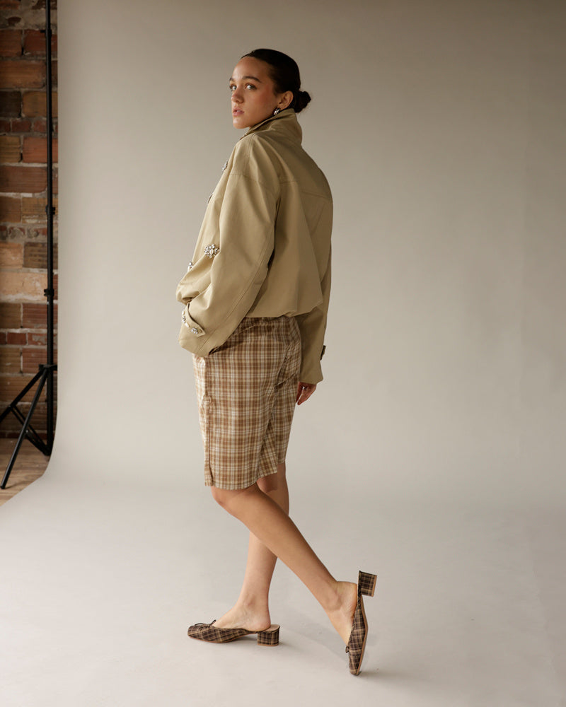 LOUCIA Women 152 plaid shorts in brown and beige check pattern, knee length