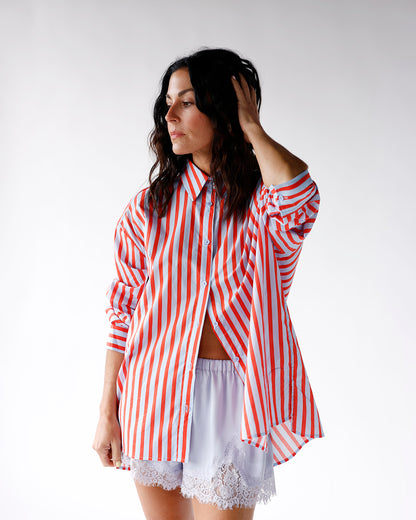 red and blue striped long sleeve button down shirt womens