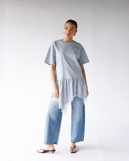 POWDER BLUE LACE HEM TOP