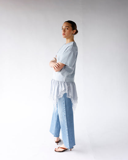 POWDER BLUE LACE HEM TOP