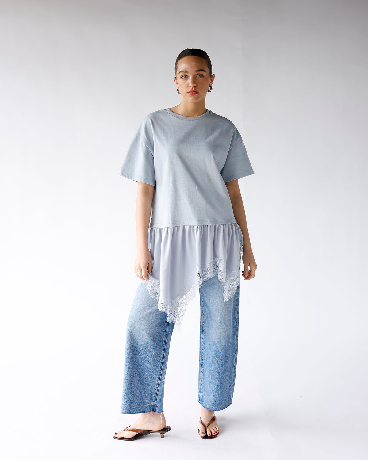 POWDER BLUE LACE HEM TOP