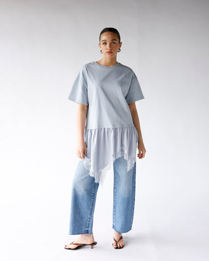 POWDER BLUE LACE HEM TOP