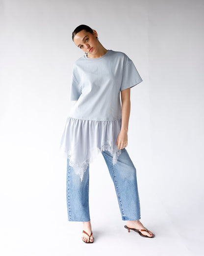 POWDER BLUE LACE HEM TOP
