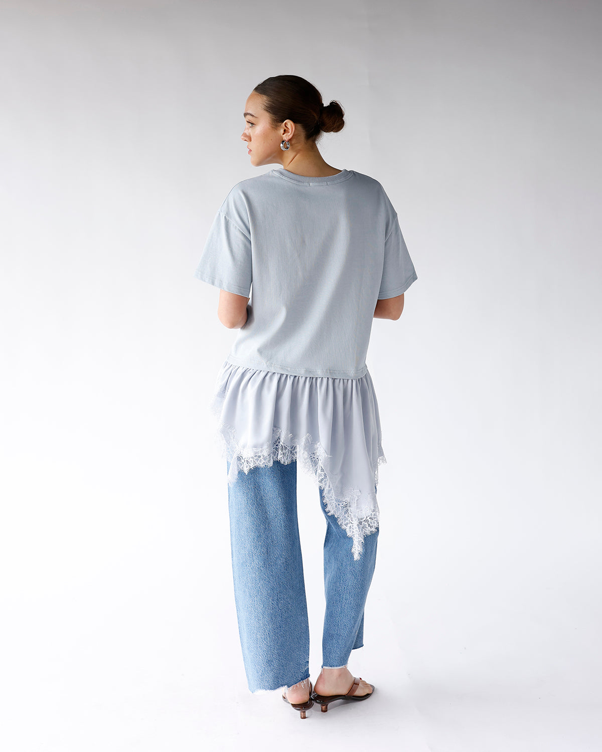 POWDER BLUE LACE HEM TOP