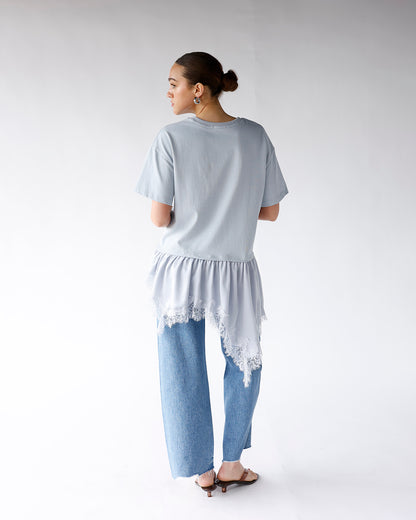 POWDER BLUE LACE HEM TOP