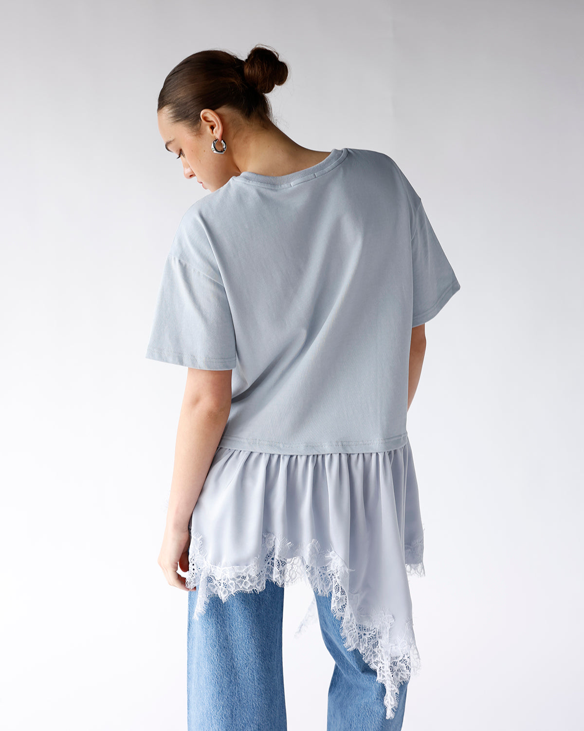 POWDER BLUE LACE HEM TOP