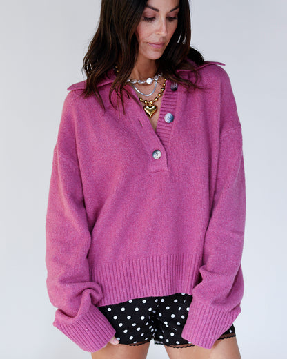 FREE PEOPLE TRADING UP POLO X MAGENTA HAZE MELANGE