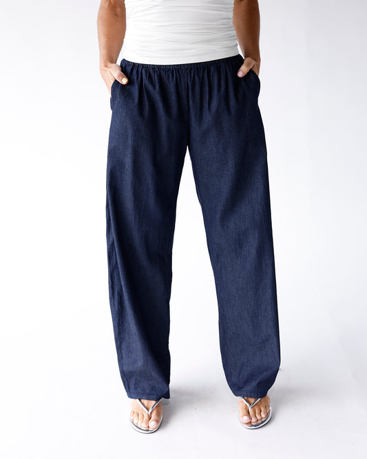 navy blue elastic waistband women's trousers 