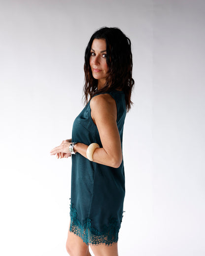 EVERGREEN LACE TRIM MINI DRESS