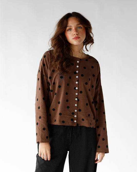 chic comfy stylish cardigan poka dot longsleeve easy cardigan top date night 