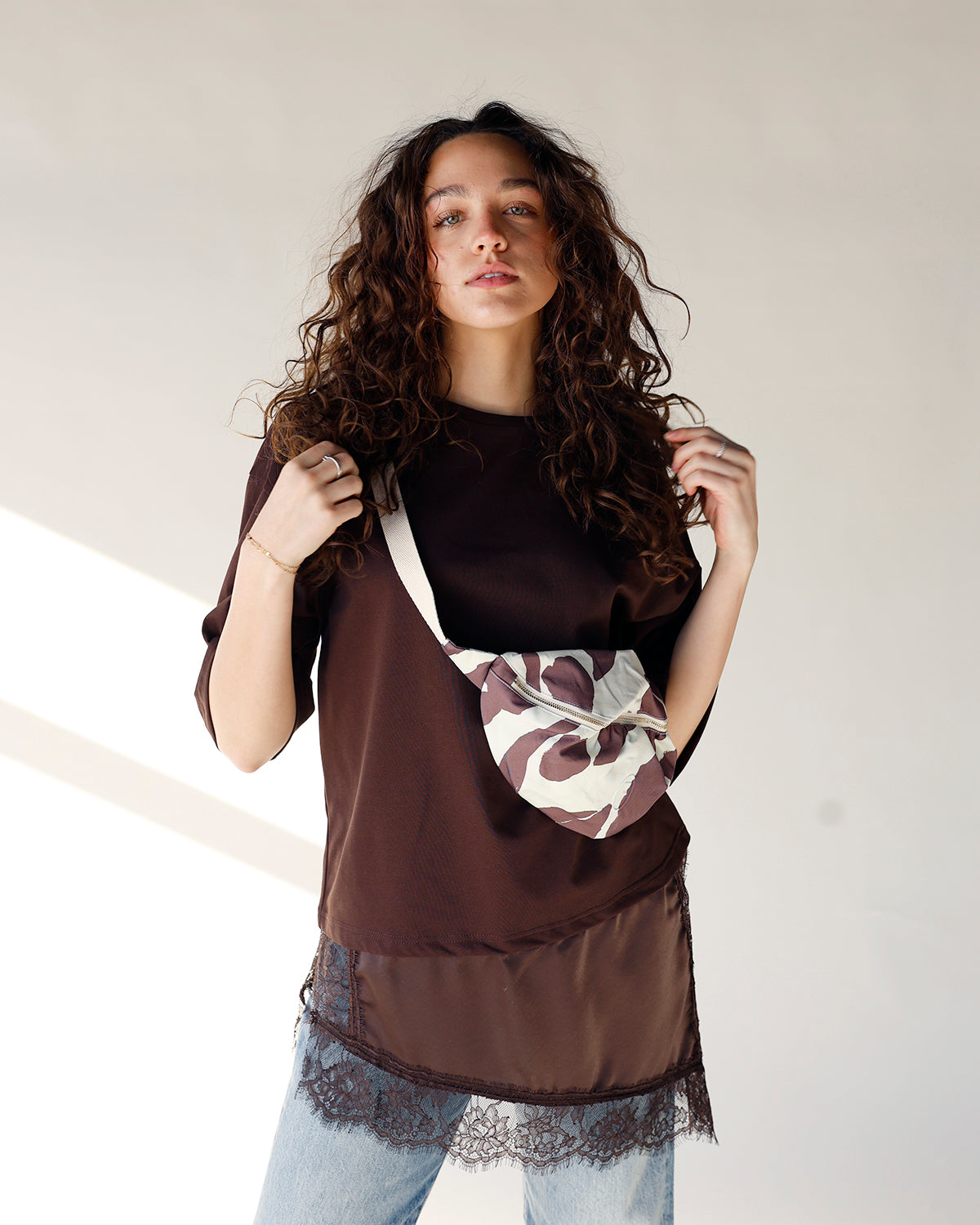 ESPRESSO ASYMMETRIC LACE TEE