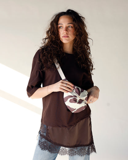 ESPRESSO ASYMMETRIC LACE TEE