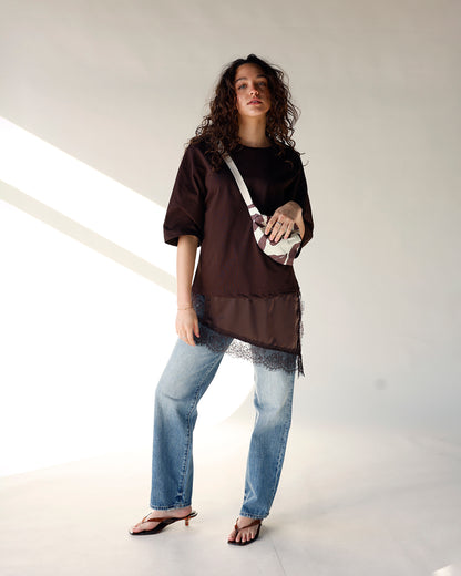 ESPRESSO ASYMMETRIC LACE TEE