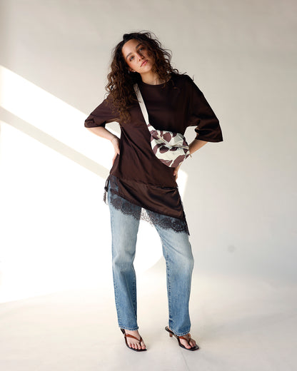 ESPRESSO ASYMMETRIC LACE TEE