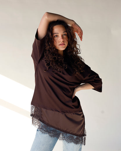 ESPRESSO ASYMMETRIC LACE TEE