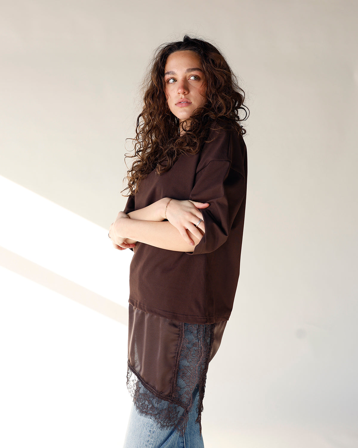 ESPRESSO ASYMMETRIC LACE TEE