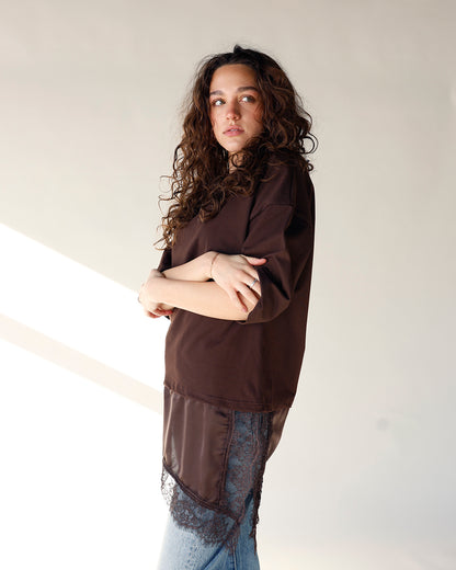 ESPRESSO ASYMMETRIC LACE TEE