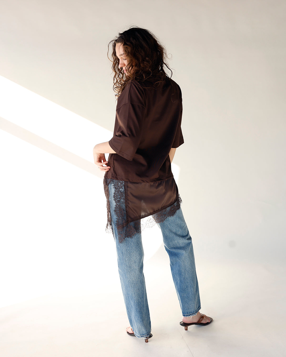 ESPRESSO ASYMMETRIC LACE TEE