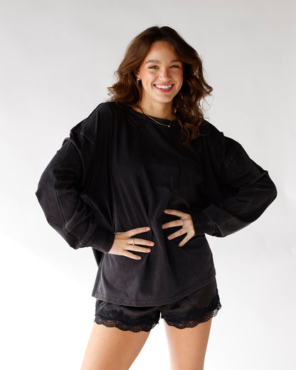 staple fall top black long sleeve everday top cozy weekend top 