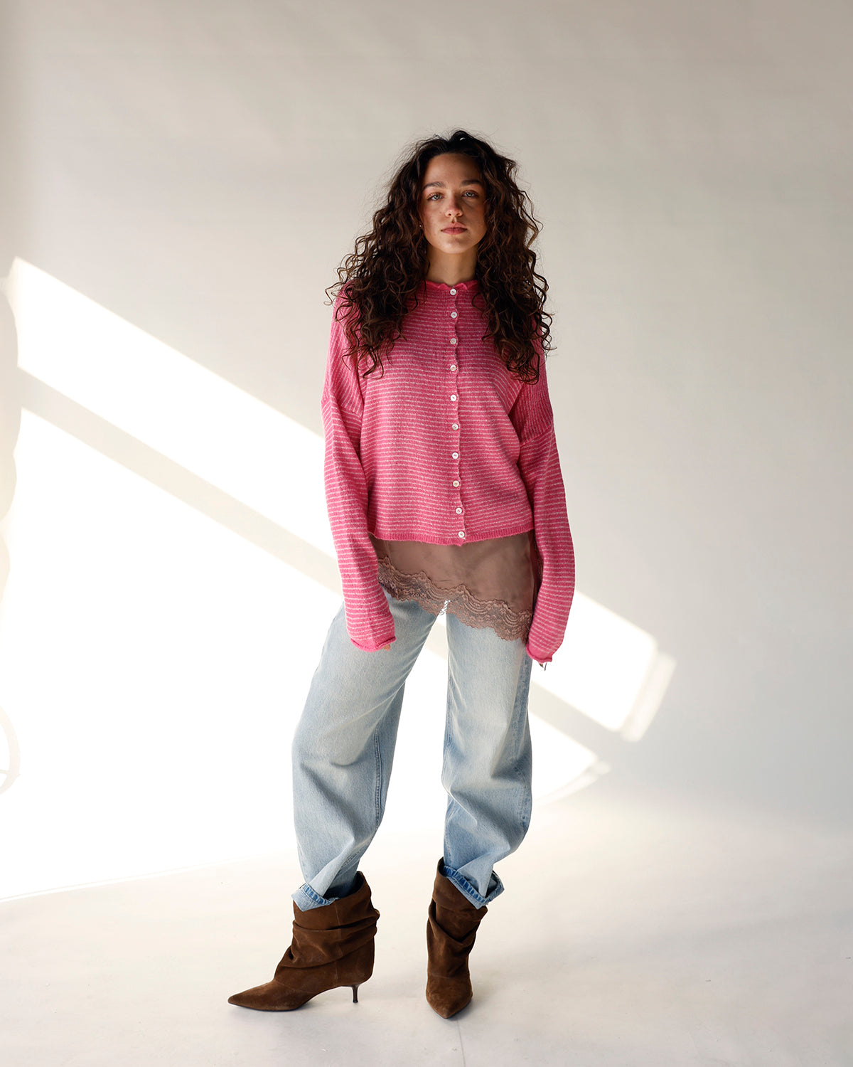 THE CULT CARDI X PINK STRIPE