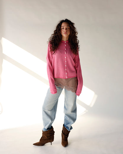 THE CULT CARDI X PINK STRIPE