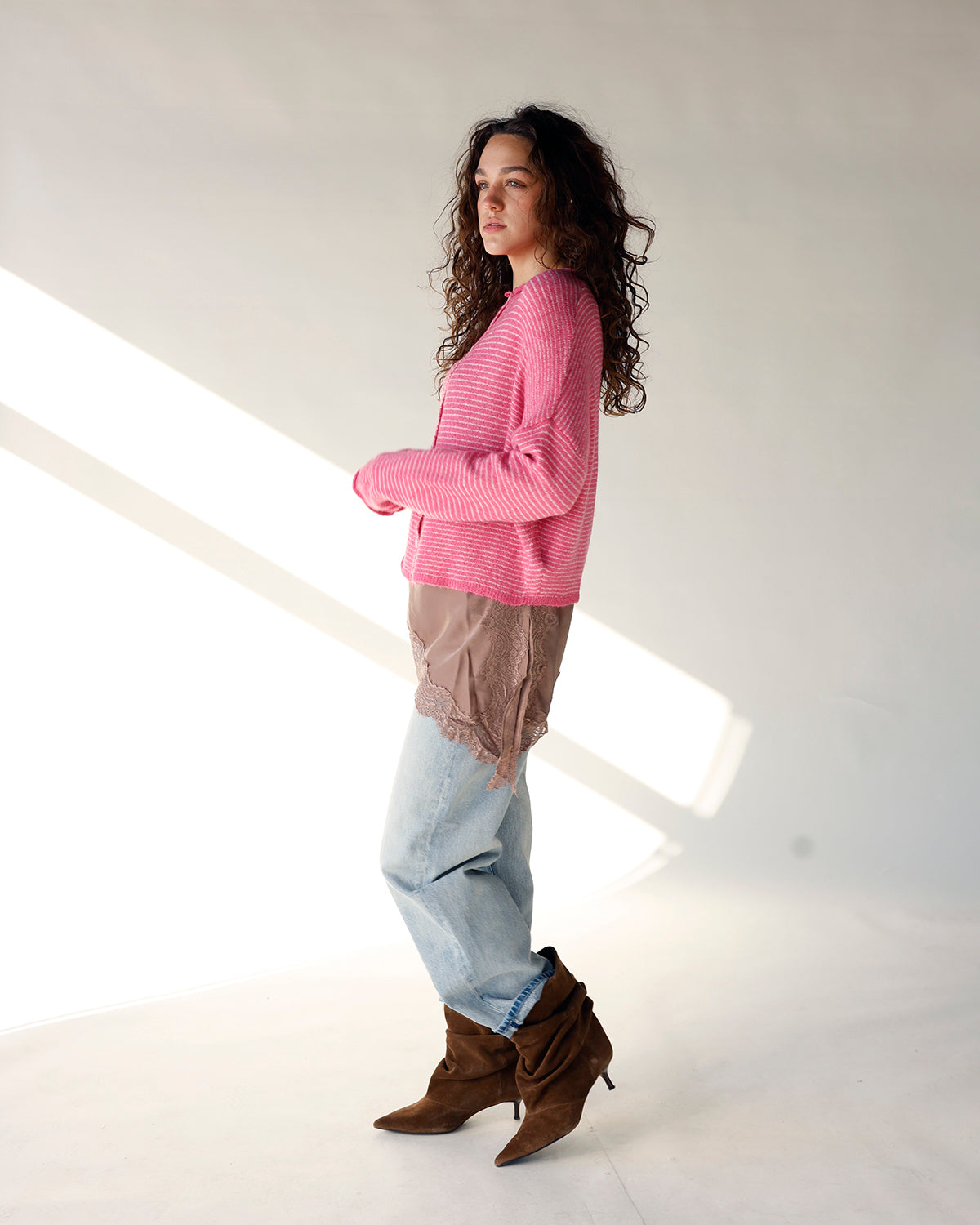 THE CULT CARDI X PINK STRIPE