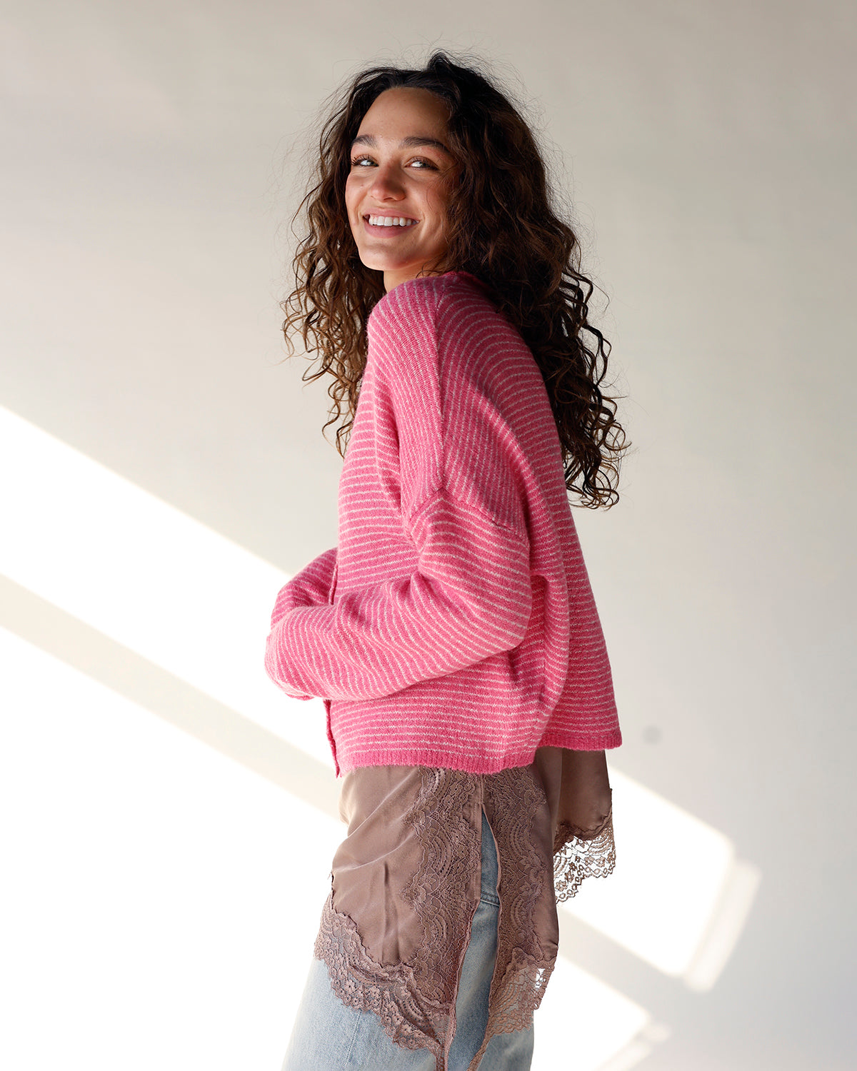 THE CULT CARDI X PINK STRIPE