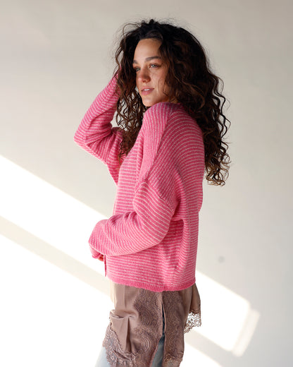 THE CULT CARDI X PINK STRIPE