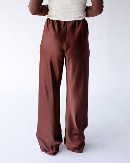 HIP CHOCOLATE SATIN WIDE LEG PANTS