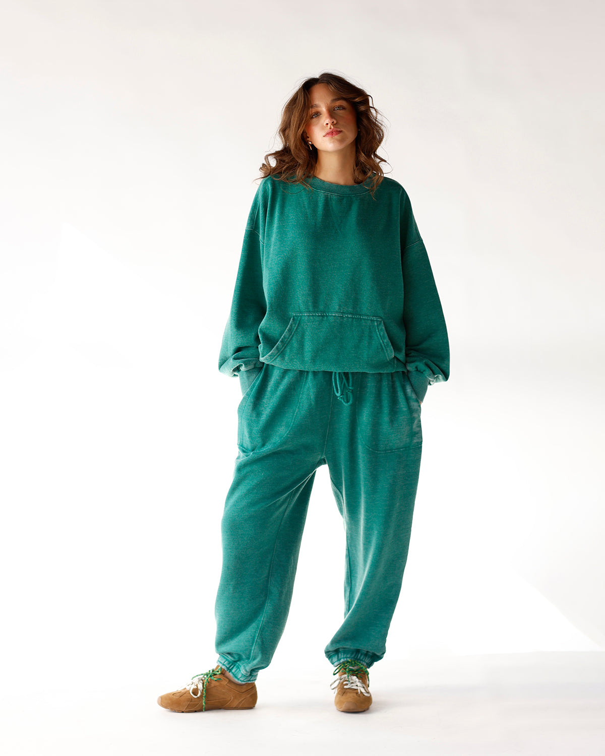 free people joggers set comfy casual sweatoutfit green joggers sweatpants 