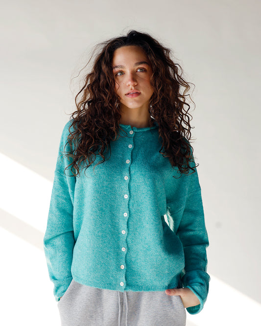 women's cardigan turquoise button front cardigan