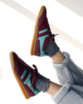 maroon sneakers with light blue stripes gola wine and sea mist women's sneakers