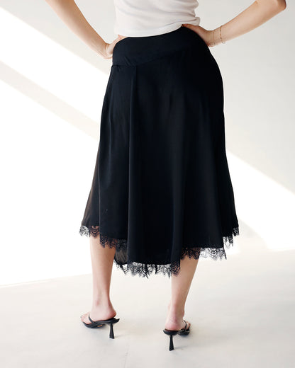 LOLA ASYMMETRIC LACE TRIM MIDI SKIRT
