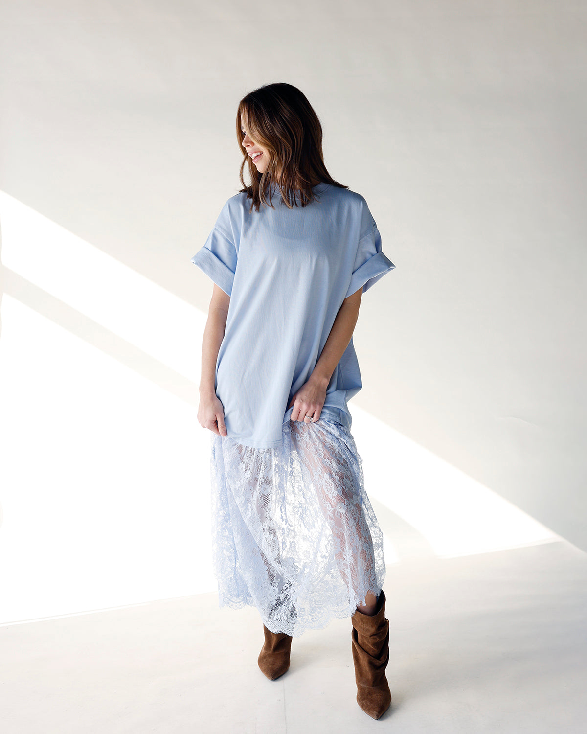 HIP BABY BLUE MUSE SHEER LACE MAXI DRESS