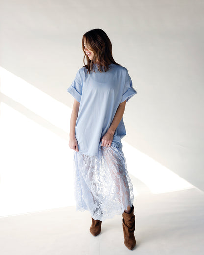 HIP BABY BLUE MUSE SHEER LACE MAXI DRESS