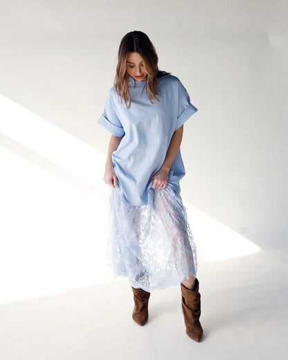 HIP BABY BLUE MUSE SHEER LACE MAXI DRESS