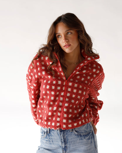 gingham fleece sherpa holiday sherpa fall fleece cozy jacket 