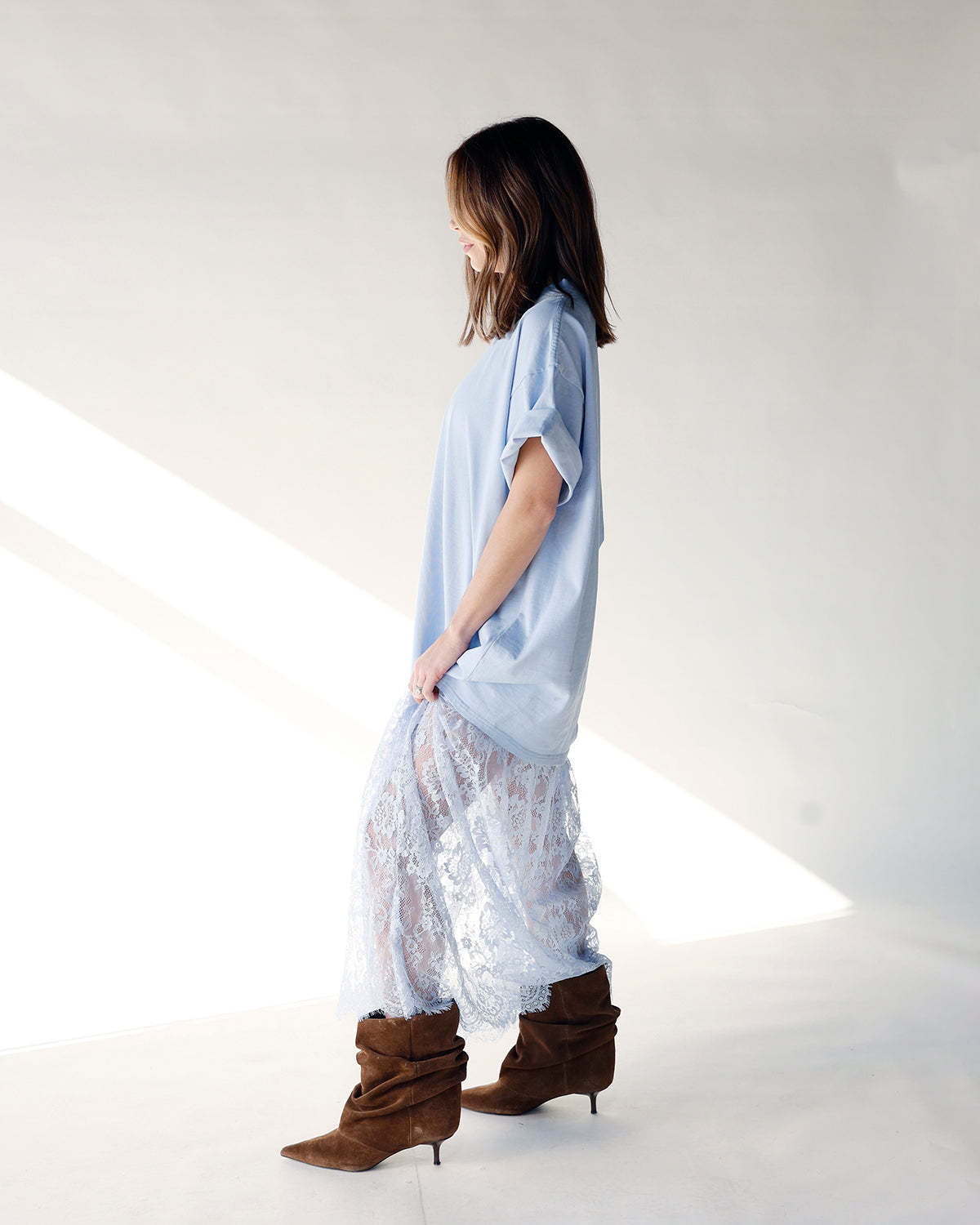 HIP BABY BLUE MUSE SHEER LACE MAXI DRESS