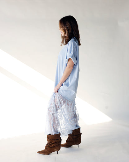 HIP BABY BLUE MUSE SHEER LACE MAXI DRESS