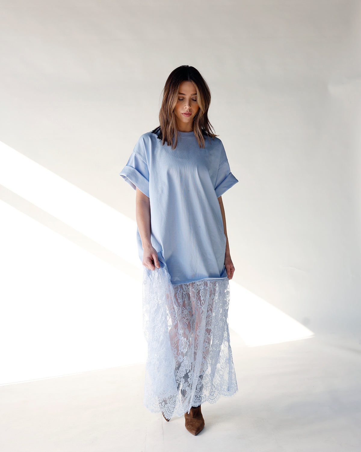 HIP BABY BLUE MUSE SHEER LACE MAXI DRESS
