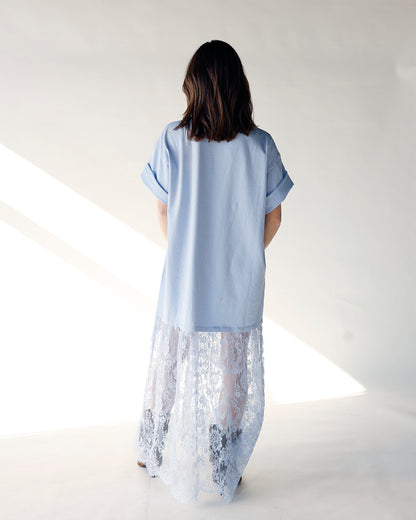 HIP BABY BLUE MUSE SHEER LACE MAXI DRESS