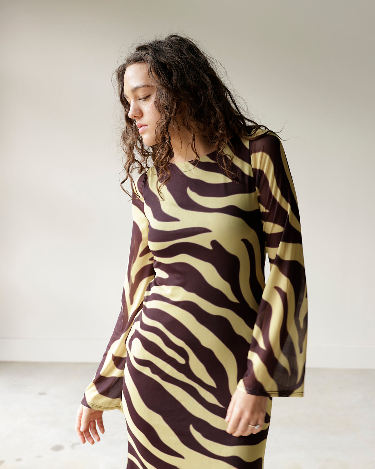 GLAM RETRO YELLOW + BROWN ZEBRA PRINT MAXI DRESS
