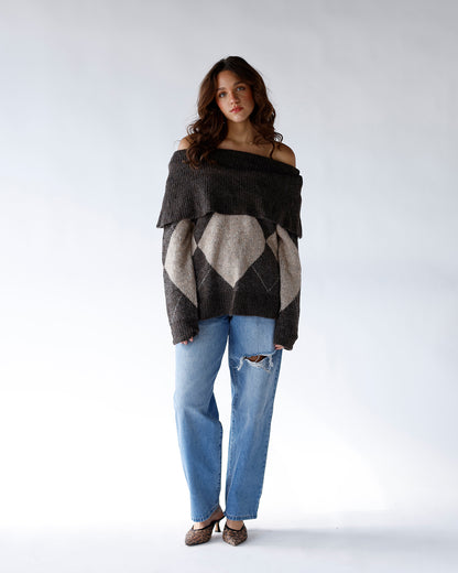 WINTER CHARM ARGYLE SWEATER