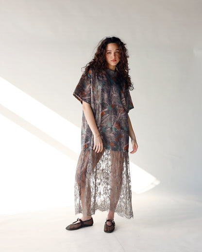 HIP OFF DUTY CAMO SHEER LACE MAXI DRESS