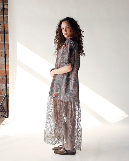 HIP OFF DUTY CAMO SHEER LACE MAXI DRESS